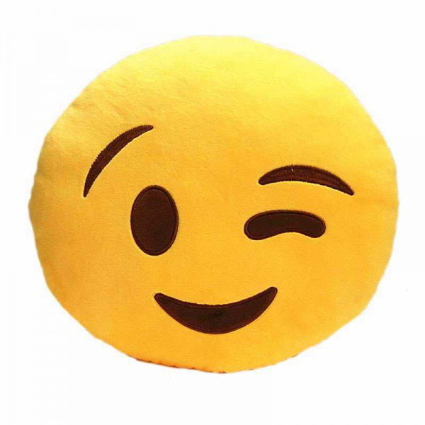 Soft Smiley Emoticon Yellow Round Cushion Pillow Stuffed Plush Toy Doll (Wink Wink)